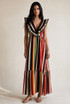 Striped Maxi Dress With Frilled Neckline