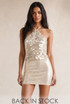 Sequin Halter Open Back Blouse 