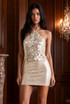 Sequin Halter Open Back Blouse 