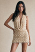 Plunge Front Sequin Cowl Neck Top