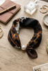 Leopard Print Satin Pearl Clasp Neck Scarf 