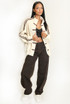 Striped Sleeve Pankou Closure Jacket