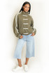 Striped Sleeve Pankou Closure Jacket