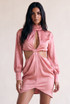 Satin Ruched Cut Out Mini Dress