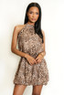 Beige Leopard Print Halter Neck Dress