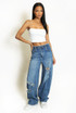 Washed Ripped Detail Tapered Jeans