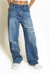 Washed Ripped Detail Tapered Jeans