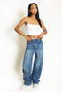 Washed Ripped Detail Tapered Jeans