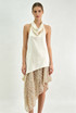 Asymmetric Satin Dress With Sequin Mesh Hem