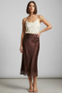 Satin Lace Hem Midi Skirt