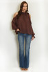Cold Shoulders Tie Neck Chiffon Blouse