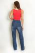 Patch Pocket Blue Wide Leg Jeans