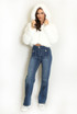 Hooded Faux Fur Panelled Cropped Jacket