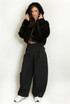 Hooded Faux Fur Panelled Cropped Jacket