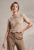 Short Sleeve Textured Knit Polo Top