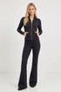 Paneled Athleisure Gold Zip Jacket with Flare Leggings