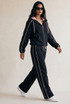 Zip Hooded Sweatshirt And Jogger Set With Piping 