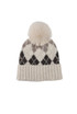 Argyle Faux Fur Pom Knitted Hat