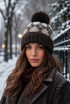 Argyle Faux Fur Pom Knitted Hat