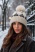 Argyle Faux Fur Pom Knitted Hat