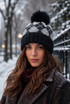 Argyle Faux Fur Pom Knitted Hat
