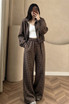Check Jacket and And Wide Leg Trouser Set(PRE ORDER)
