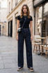 Stars Print Wide Leg Denim Jeans 