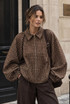 Brown Check Balloon Sleeve Jacket