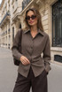 Brown Check Gathered Back Blouse