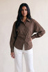 Brown Check Gathered Back Blouse