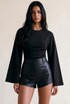 Ruched Waist Flared Sleeve Blouse