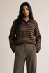 Striped Knit Jumper With Button Collar