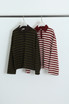 Striped Knit Jumper With Button Collar