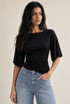 Fine Knit Short Sleeve Ruched Top