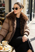 Faux Fur Trim Puffer Jacket With Ribbed Cuff