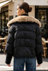 Faux Fur Trim Puffer Jacket With Ribbed Cuff