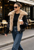 Faux Fur Trim Puffer Jacket With Ribbed Cuff