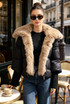 Faux Fur Trim Puffer Jacket With Ribbed Cuff