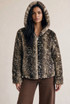 Deer Print Hooded Faux Fur Jacket