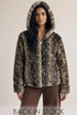 Deer Print Hooded Faux Fur Jacket