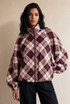 Plaid Check Funnel Neck Jacket