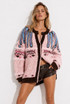 Pink Longline Cardigan With Faux Fur Detail