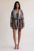 Paisley Shawl Collar Belted Cardigan