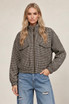 Patch Pockets Gingham Funnel-Neck Jacket 