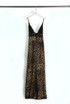 Lace Detail Leopard Satin Maxi Dress