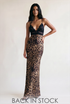 Lace Detail Leopard Satin Maxi Dress