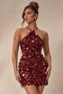 Sequin Halterneck Tie Back Mini Dress