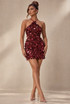 Sequin Halterneck Tie Back Mini Dress