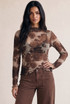 Mock Neck Floral Mesh Top