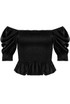 Shirred Satin Short Sleeve Bardot Top